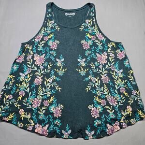 Mudd Dark Green Floral Tank Stretch Classic Scoop Neck Sleeveless Women's Size L